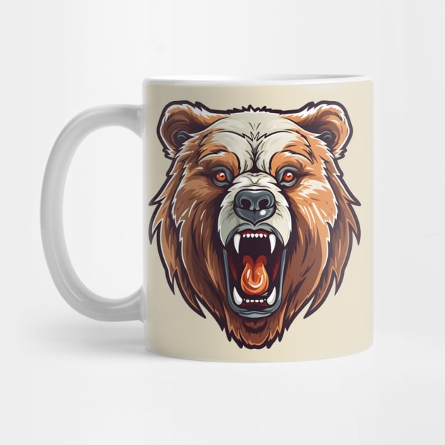 Angry grizzly bear head, ferocious predator by Clearmind Arts